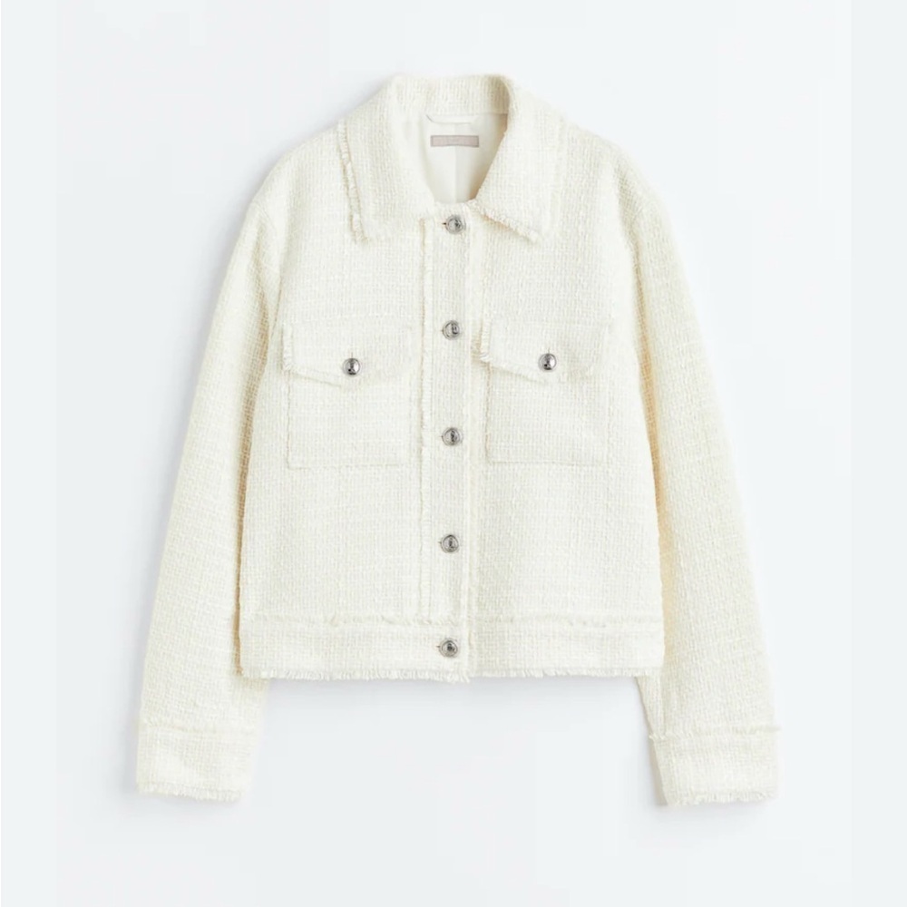 H&M Women Fringe-Trimmed Boucle Jacket